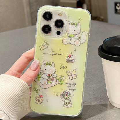 ELECTROPRIME For iPhone 15 Double Sided IMD Full Coverage TPU Phone Case(Green Bow Cat)