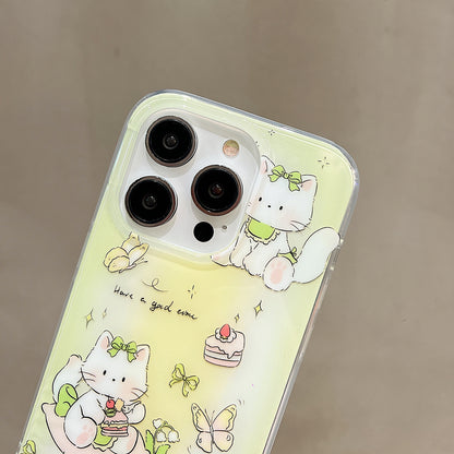 ELECTROPRIME For iPhone 15 Double Sided IMD Full Coverage TPU Phone Case(Green Bow Cat)