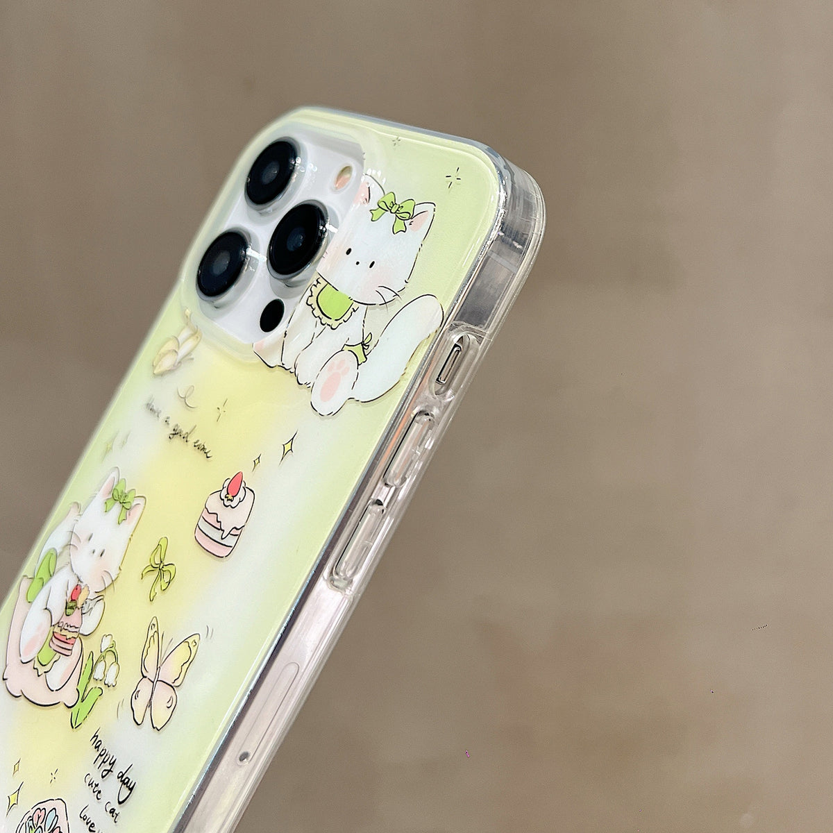 ELECTROPRIME For iPhone 15 Double Sided IMD Full Coverage TPU Phone Case(Green Bow Cat)