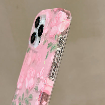 ELECTROPRIME For iPhone 15 Double Sided IMD Full Coverage TPU Phone Case(Pink White Flowers)