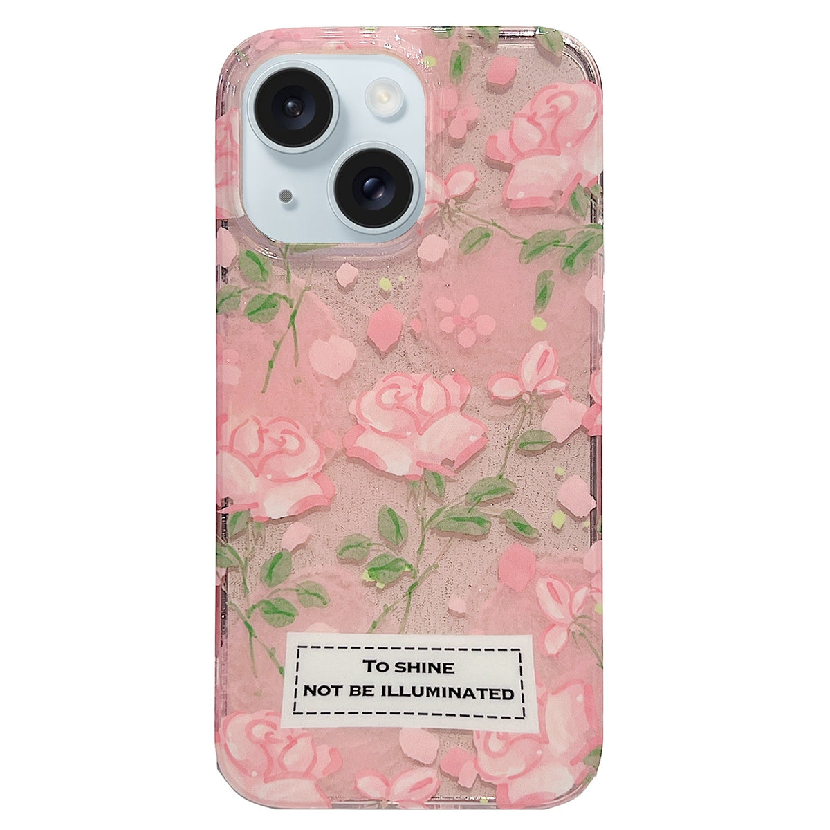 ELECTROPRIME For iPhone 15 Double Sided IMD Full Coverage TPU Phone Case(Pink Petals Green Stems)