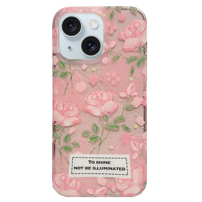 ELECTROPRIME For iPhone 15 Double Sided IMD Full Coverage TPU Phone Case(Pink Petals Green Stems)