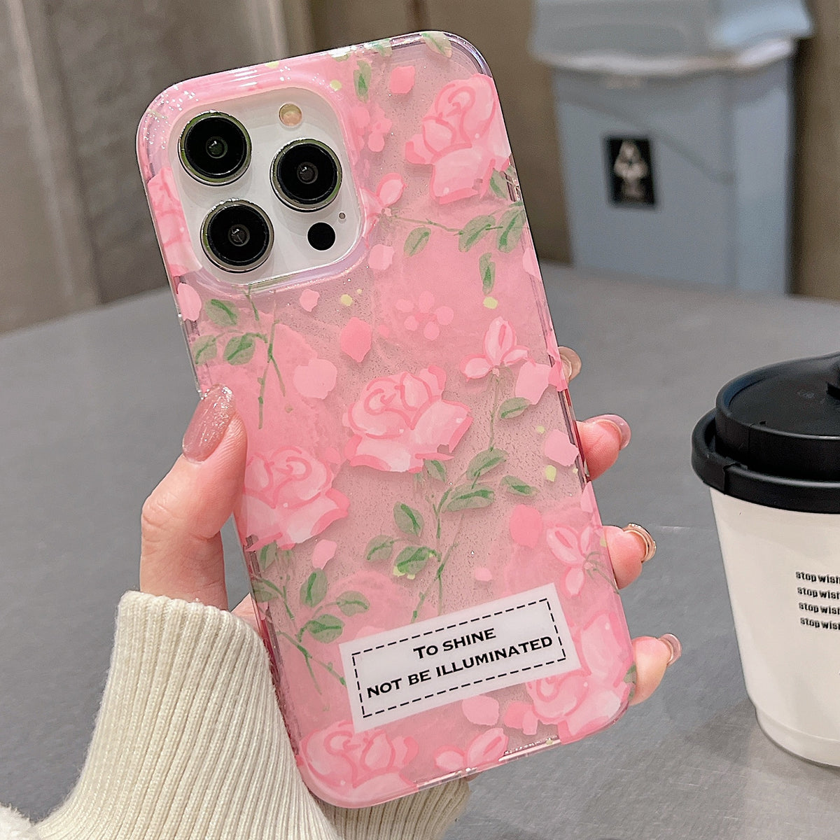 ELECTROPRIME For iPhone 15 Double Sided IMD Full Coverage TPU Phone Case(Pink Petals Green Stems)