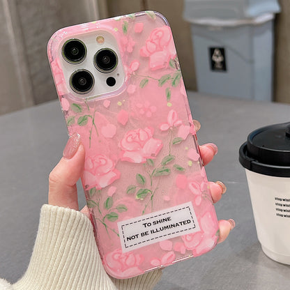 ELECTROPRIME For iPhone 15 Double Sided IMD Full Coverage TPU Phone Case(Pink Petals Green Stems)