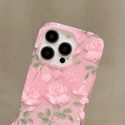 ELECTROPRIME For iPhone 15 Double Sided IMD Full Coverage TPU Phone Case(Pink Petals Green Stems)