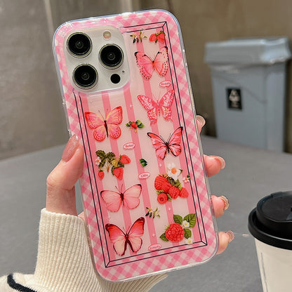 ELECTROPRIME For iPhone 15 Double Sided IMD Full Coverage TPU Phone Case(Pink Butterfly Fruit)
