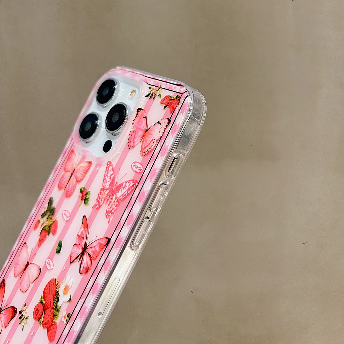 ELECTROPRIME For iPhone 15 Double Sided IMD Full Coverage TPU Phone Case(Pink Butterfly Fruit)