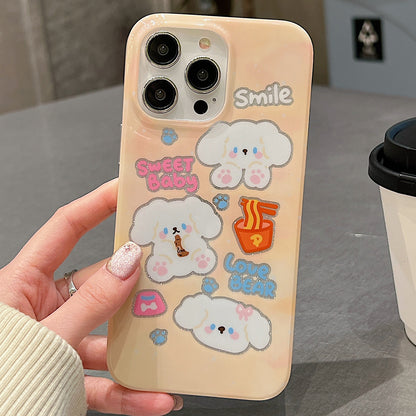 ELECTROPRIME For iPhone 15 Double Sided IMD Full Coverage TPU Phone Case(White Puppy Noodles)