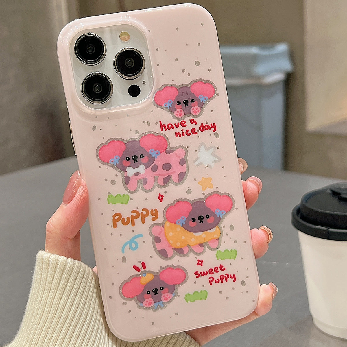 ELECTROPRIME For iPhone 15 Double Sided IMD Full Coverage TPU Phone Case(Pink Big Eared Dog)