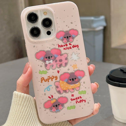 ELECTROPRIME For iPhone 15 Double Sided IMD Full Coverage TPU Phone Case(Pink Big Eared Dog)