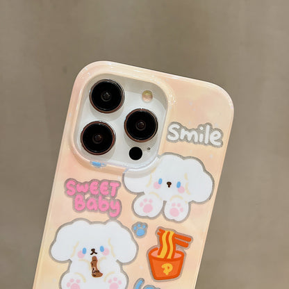 ELECTROPRIME For iPhone 15 Double Sided IMD Full Coverage TPU Phone Case(Pink Big Eared Dog)