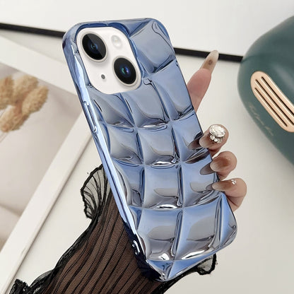 ELECTROPRIME For iPhone 15 Plus Curved Plaid Plated Metallic Paint TPU Phone Case(Blue)