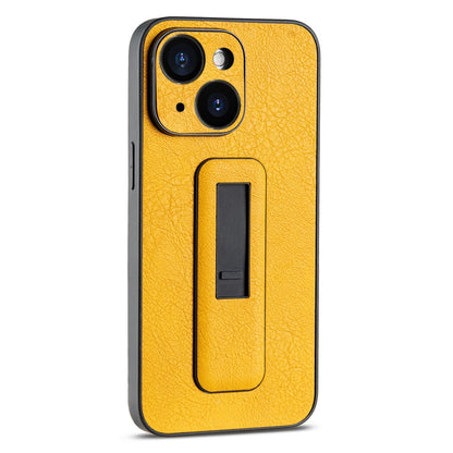 ELECTROPRIME For iPhone 15 PU Leather Push-pull Bracket Shockproof Phone Case(Yellow)