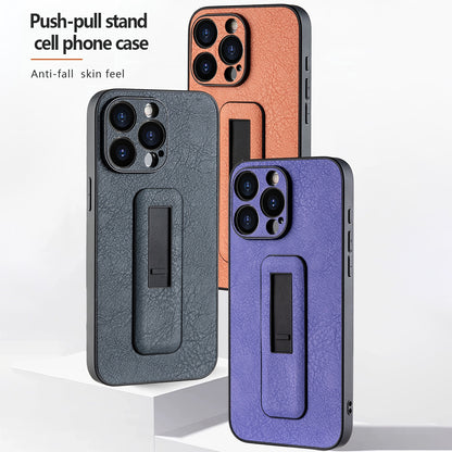 ELECTROPRIME For iPhone 15 Plus PU Leather Push-pull Bracket Shockproof Phone Case(Orange)