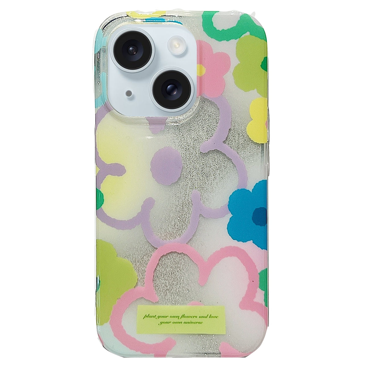 ELECTROPRIME For iPhone 15 Double Sided IMD Full Coverage TPU Phone Case(Hook Line Purple Pink Flowers)
