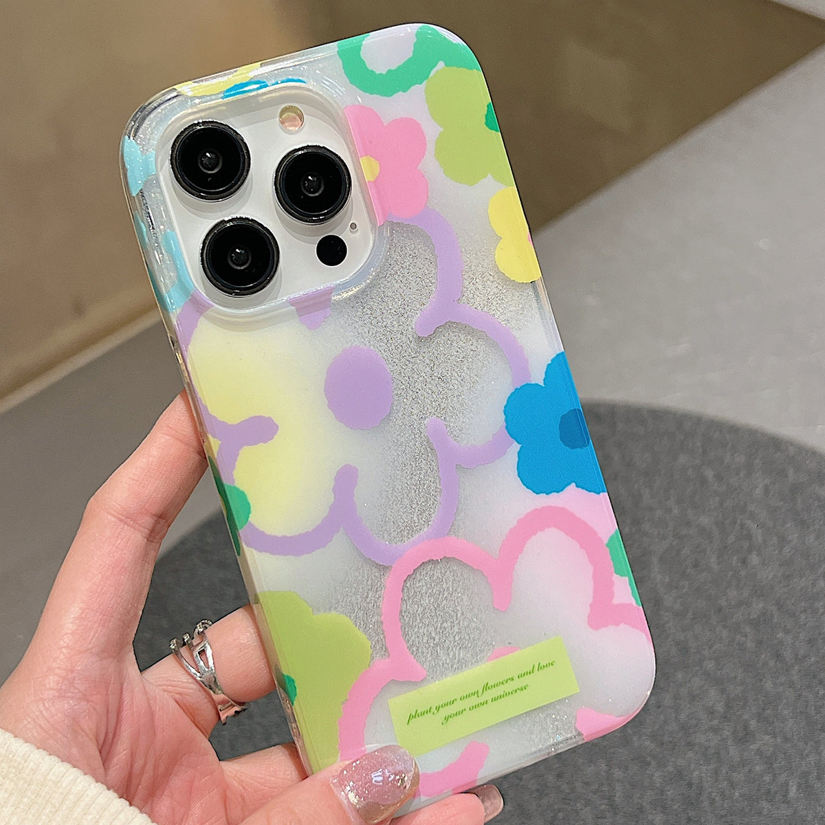 ELECTROPRIME For iPhone 15 Double Sided IMD Full Coverage TPU Phone Case(Hook Line Purple Pink Flowers)