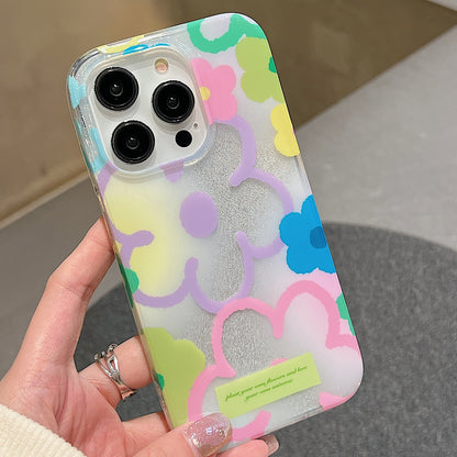 ELECTROPRIME For iPhone 15 Double Sided IMD Full Coverage TPU Phone Case(Hook Line Purple Pink Flowers)