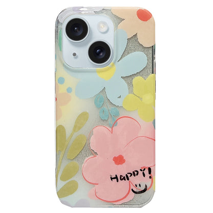 ELECTROPRIME For iPhone 15 Double Sided IMD Full Coverage TPU Phone Case(Pink Blue Flowers)