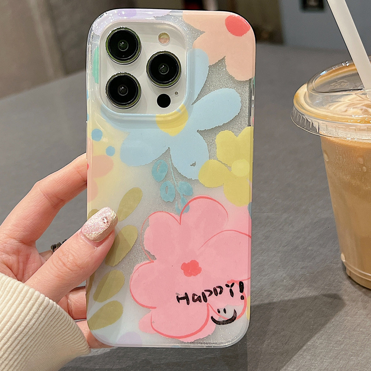 ELECTROPRIME For iPhone 15 Double Sided IMD Full Coverage TPU Phone Case(Pink Blue Flowers)