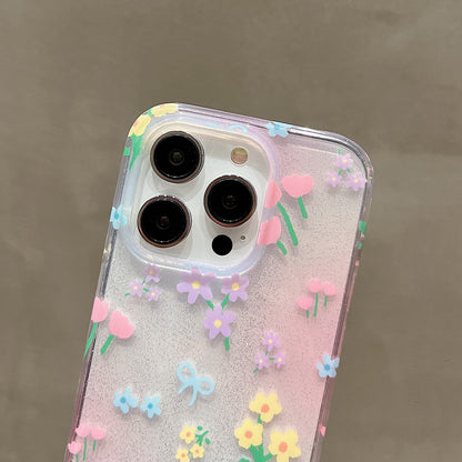 ELECTROPRIME For iPhone 15 Double Sided IMD Full Coverage TPU Phone Case(Pink Blue Flowers)