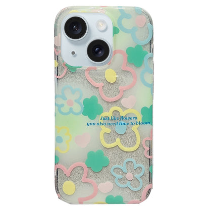 ELECTROPRIME For iPhone 15 Double Sided IMD Full Coverage TPU Phone Case(Hook Line Pink Yellow Blue Flowers)