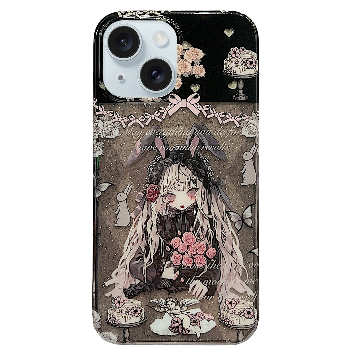 ELECTROPRIME For iPhone 15 Double Sided IMD Full Coverage TPU Phone Case(Rabbit Ears Rose Cake Girl)