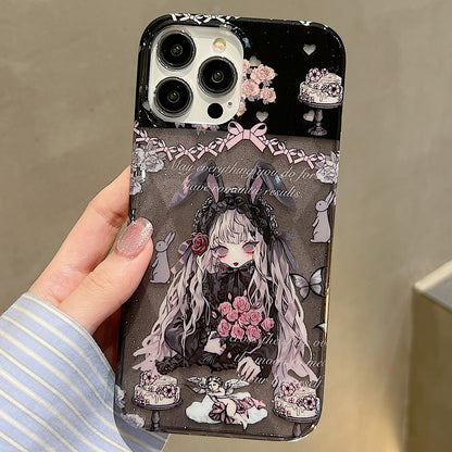 ELECTROPRIME For iPhone 15 Double Sided IMD Full Coverage TPU Phone Case(Rabbit Ears Rose Cake Girl)