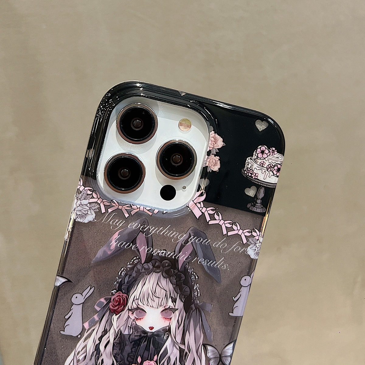 ELECTROPRIME For iPhone 15 Double Sided IMD Full Coverage TPU Phone Case(Rabbit Ears Rose Cake Girl)