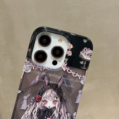 ELECTROPRIME For iPhone 15 Double Sided IMD Full Coverage TPU Phone Case(Rabbit Ears Rose Cake Girl)