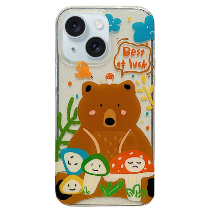 ELECTROPRIME For iPhone 15 Double Sided IMD Full Coverage TPU Phone Case(Brown Bear Smiley Face Crying Face)