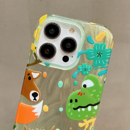 ELECTROPRIME For iPhone 15 Double Sided IMD Full Coverage TPU Phone Case(Brown Bear Smiley Face Crying Face)