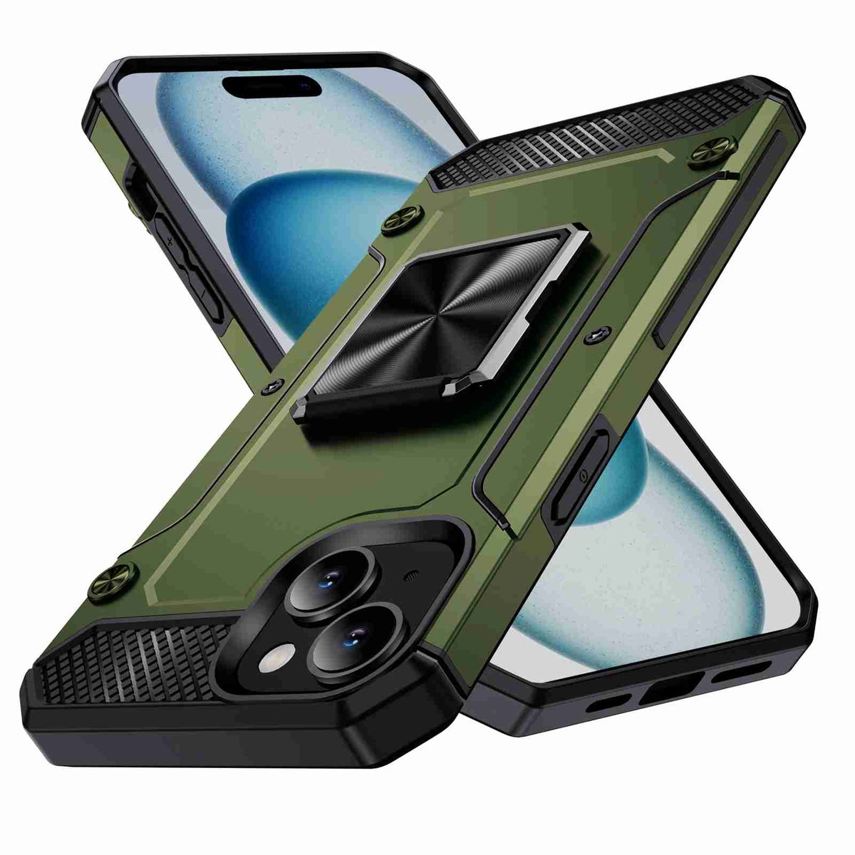 ELECTROPRIME For iPhone 15 Shockproof Metal Holder Phone Case(Olive Green)