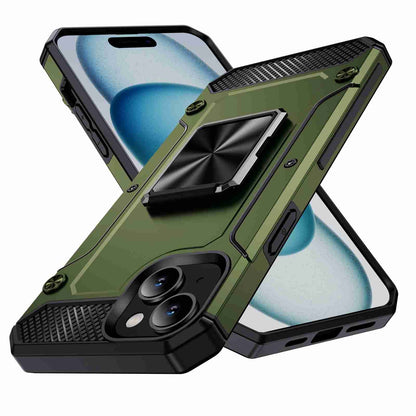 ELECTROPRIME For iPhone 15 Shockproof Metal Holder Phone Case(Olive Green)