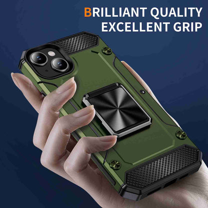 ELECTROPRIME For iPhone 15 Shockproof Metal Holder Phone Case(Olive Green)