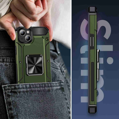 ELECTROPRIME For iPhone 15 Shockproof Metal Holder Phone Case(Olive Green)
