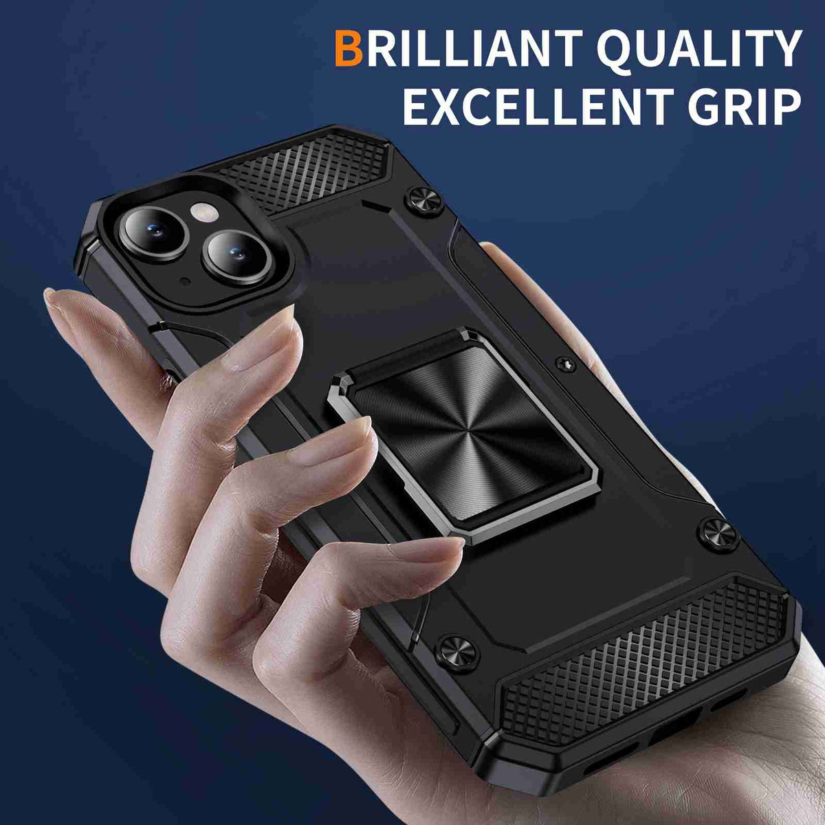 ELECTROPRIME For iPhone 15 Shockproof Metal Holder Phone Case(Black)