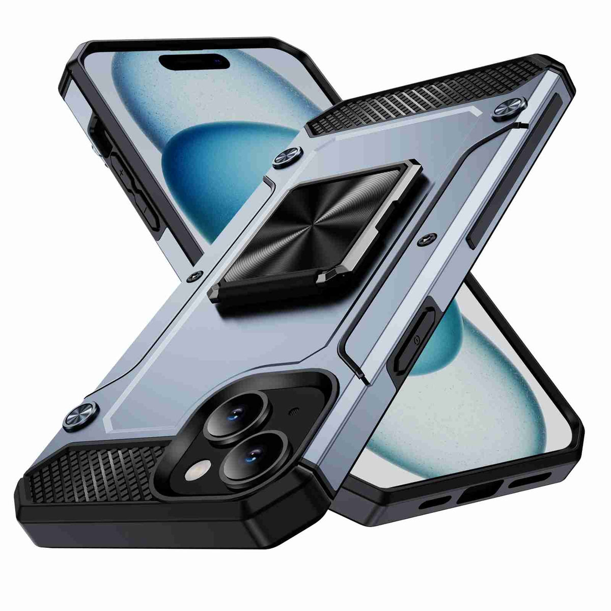 ELECTROPRIME For iPhone 15 Shockproof Metal Holder Phone Case(Grey)