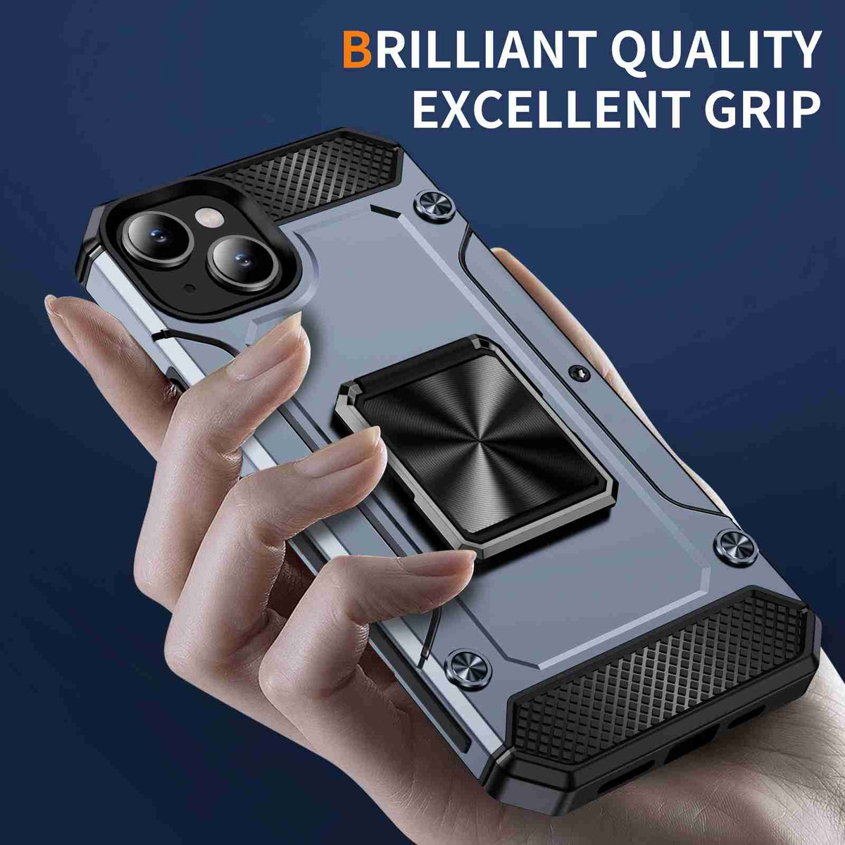 ELECTROPRIME For iPhone 15 Shockproof Metal Holder Phone Case(Grey)
