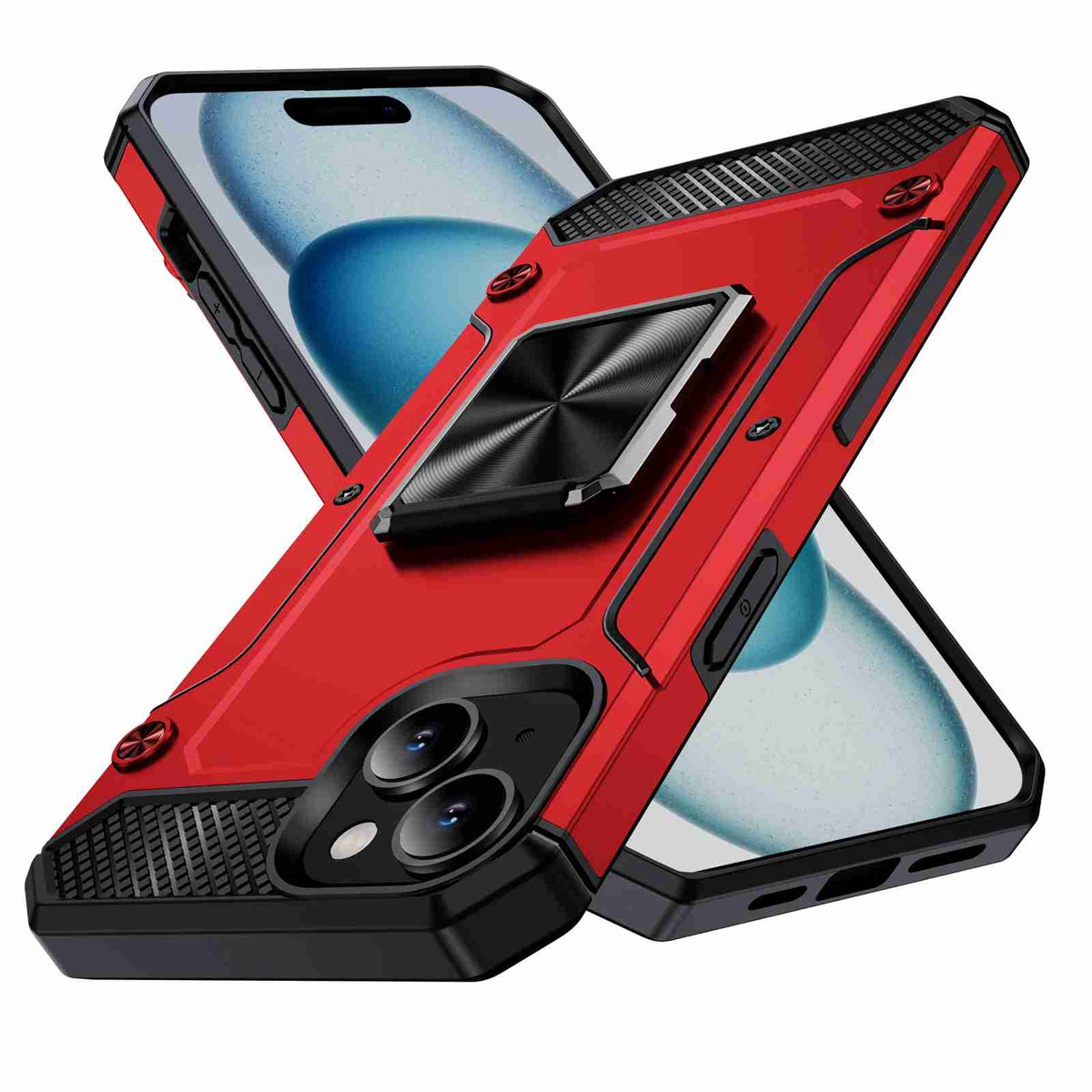 ELECTROPRIME For iPhone 15 Shockproof Metal Holder Phone Case(Red)