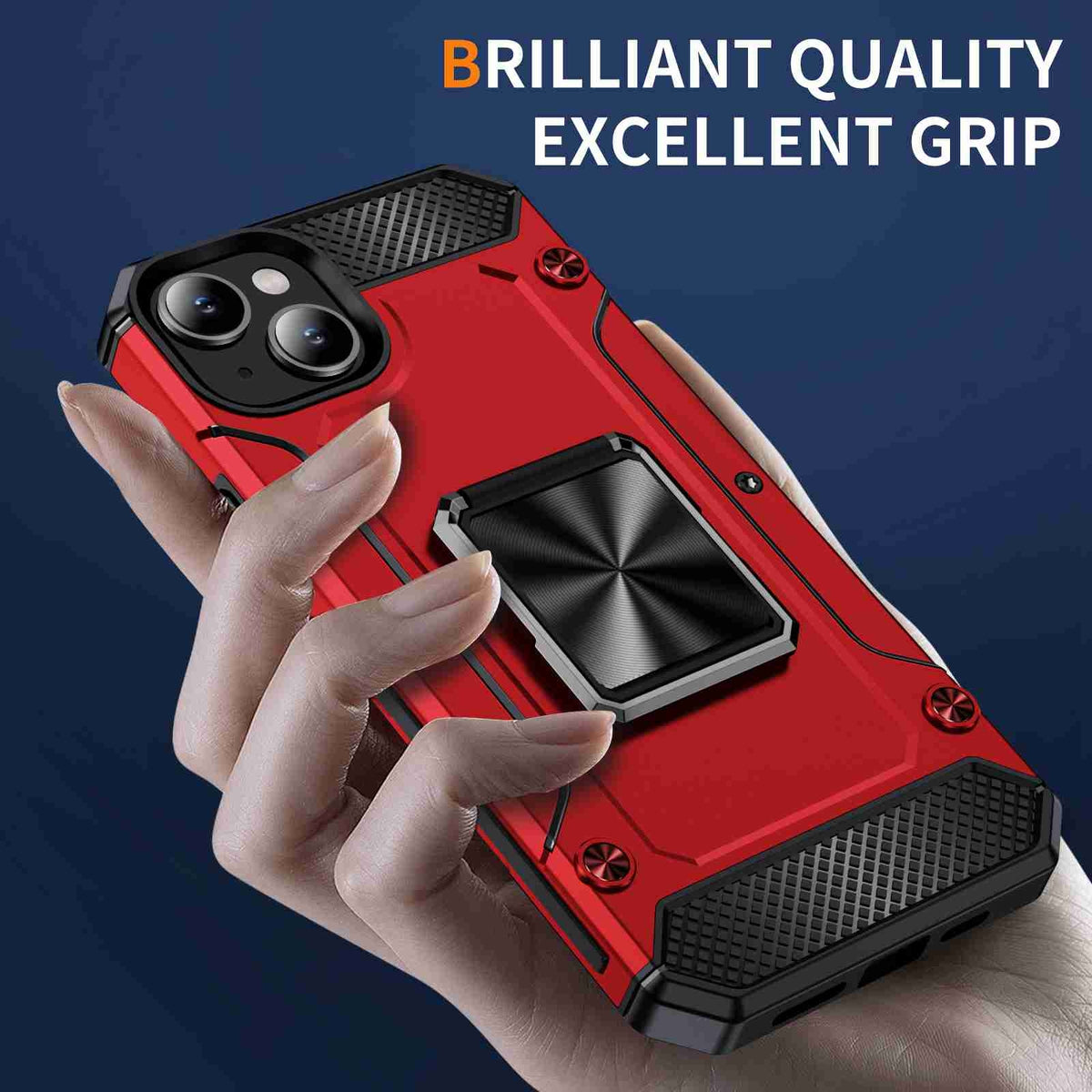 ELECTROPRIME For iPhone 15 Shockproof Metal Holder Phone Case(Red)