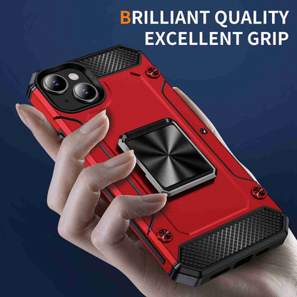 ELECTROPRIME For iPhone 15 Shockproof Metal Holder Phone Case(Red)