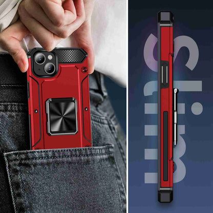 ELECTROPRIME For iPhone 15 Shockproof Metal Holder Phone Case(Red)