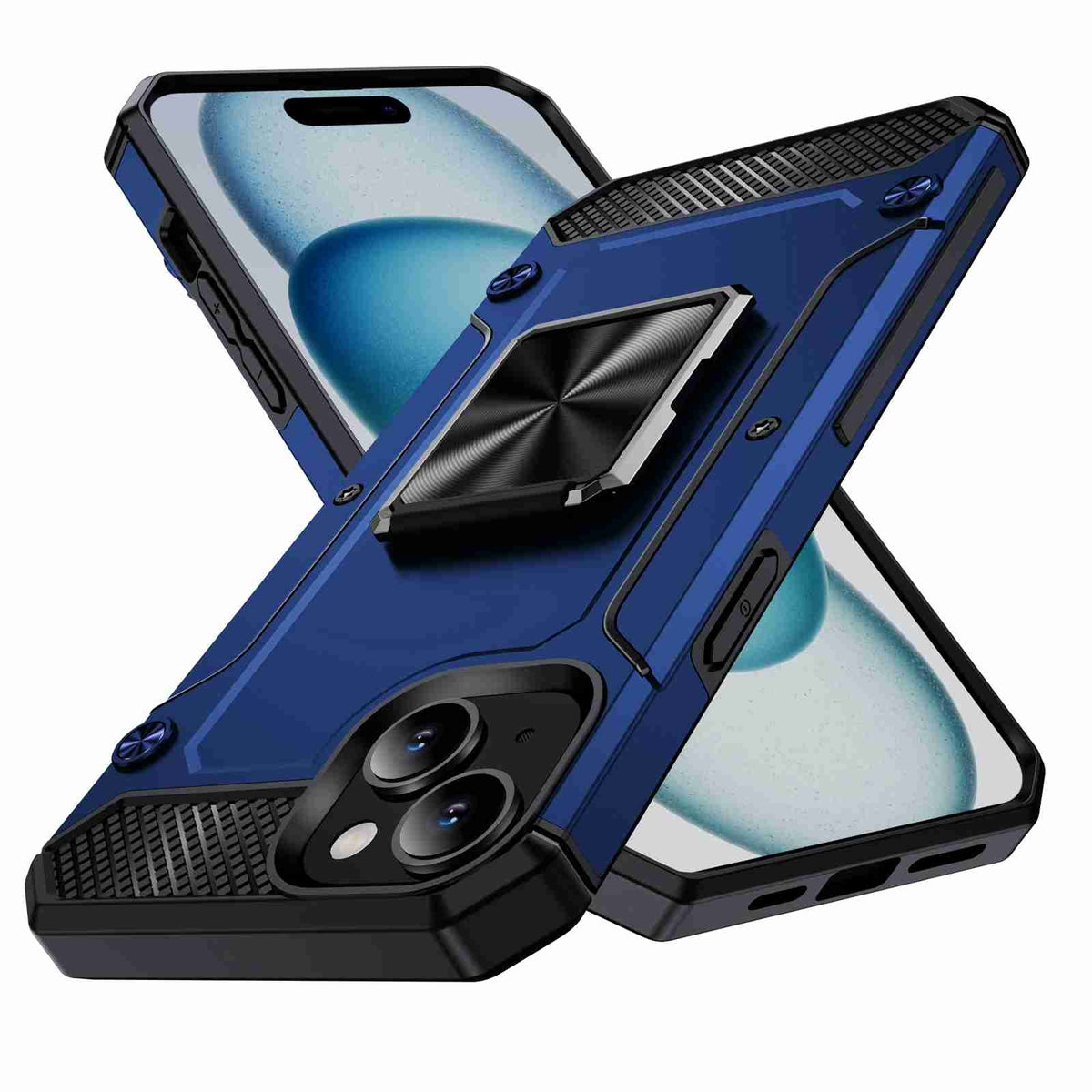 ELECTROPRIME For iPhone 15 Shockproof Metal Holder Phone Case(Blue)