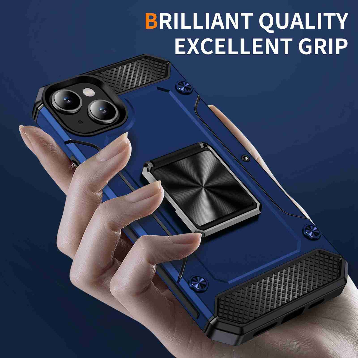 ELECTROPRIME For iPhone 15 Shockproof Metal Holder Phone Case(Blue)