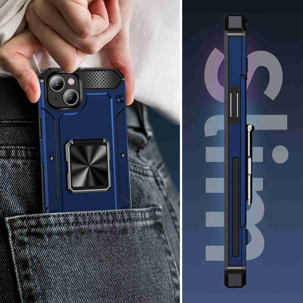 ELECTROPRIME For iPhone 15 Shockproof Metal Holder Phone Case(Blue)