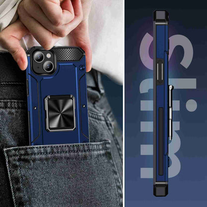 ELECTROPRIME For iPhone 15 Shockproof Metal Holder Phone Case(Blue)