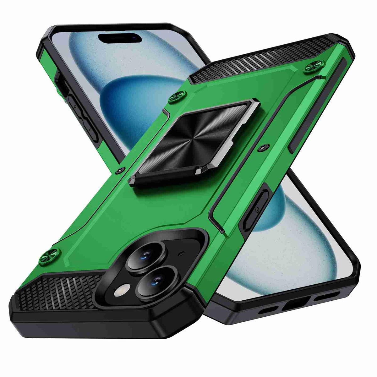 ELECTROPRIME For iPhone 15 Shockproof Metal Holder Phone Case(Green)