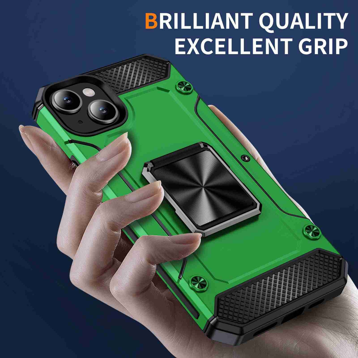 ELECTROPRIME For iPhone 15 Shockproof Metal Holder Phone Case(Green)