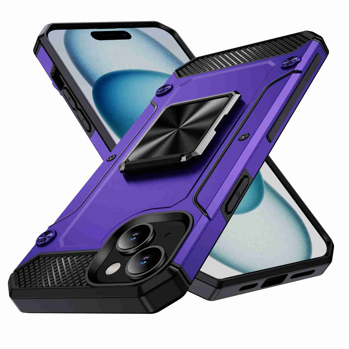 ELECTROPRIME For iPhone 15 Shockproof Metal Holder Phone Case(Purple)