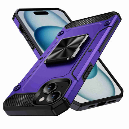 ELECTROPRIME For iPhone 15 Shockproof Metal Holder Phone Case(Purple)